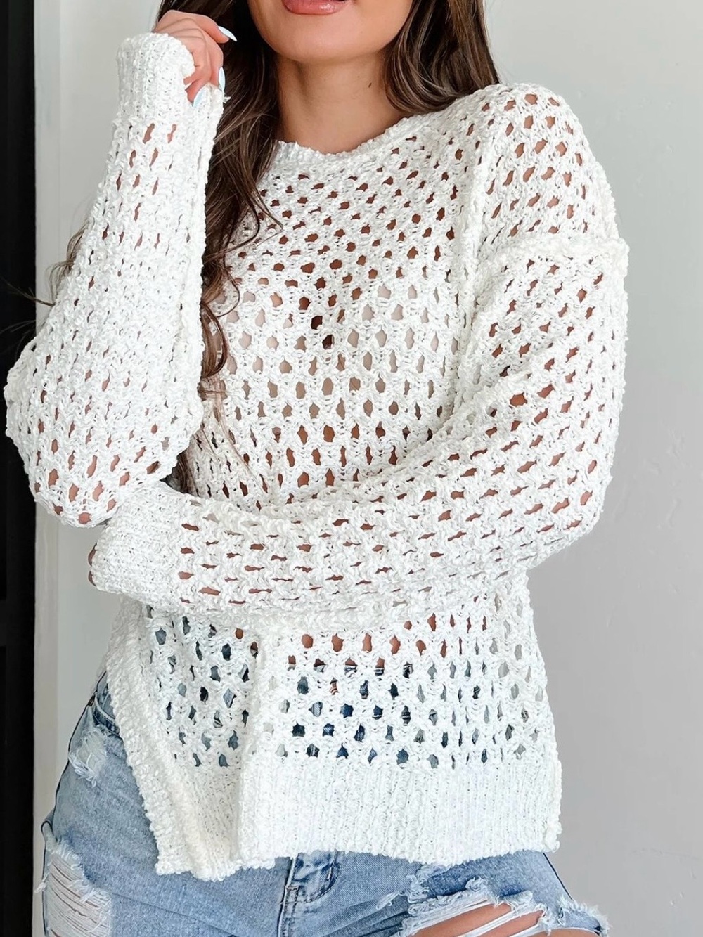 NanaMacs Open Knit Sweater - White